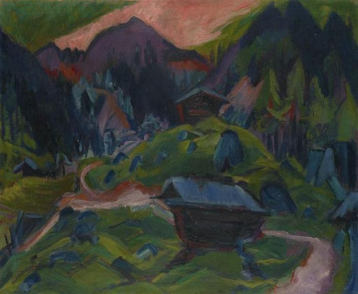 Ernst Ludwig Kirchner Kummeralp Mountain and Two Sheds Sweden oil painting art